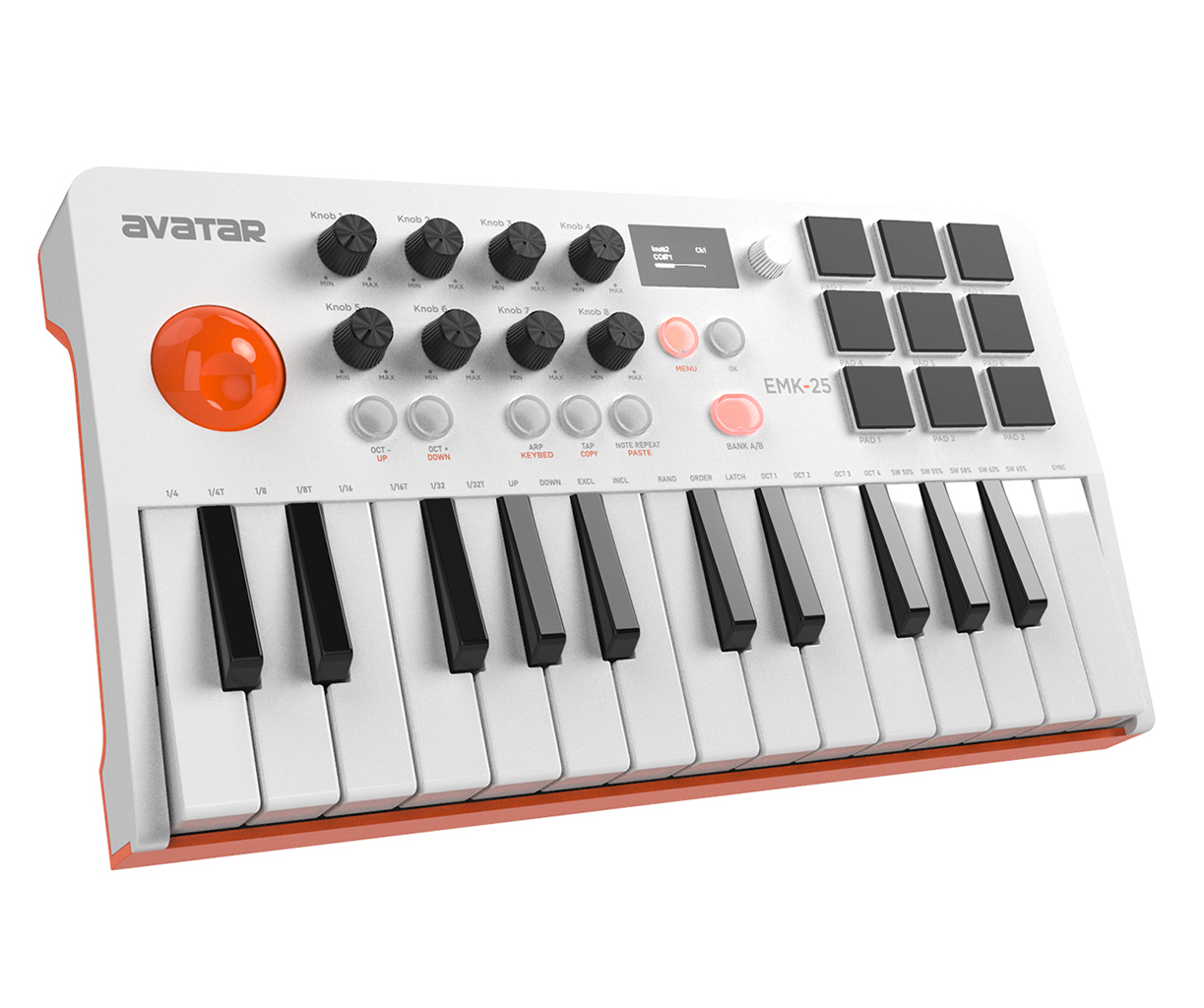 Midi Controller Pad - ワイヤレスMidiキーボードコントローラー、バックライト付きビートパッド、OLEDディスプレイ、8ノブ、ソフトウェア付属、EMK-25, 9キー