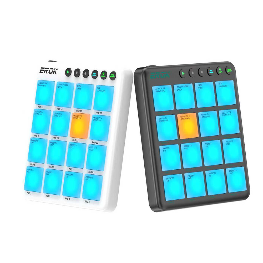 Midi Controller Pad - EROK ワイヤレス16パッドMIDIコントローラー USB-C ベロシティアフタータッチ ビートメーカー ポータブルDAWドラムパッド