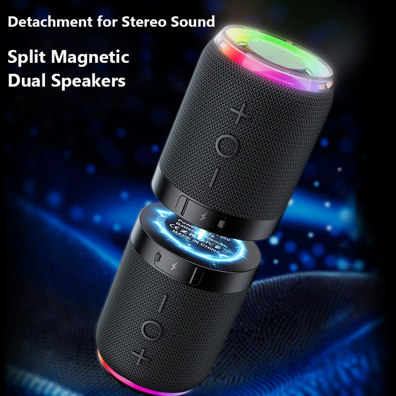 Audio Music Spotify - 磁気式2in1 Bluetoothスピーカー RGBライト搭載 ファブリックTWSステレオサブウーファー ポータブル分割型サウンドボックス