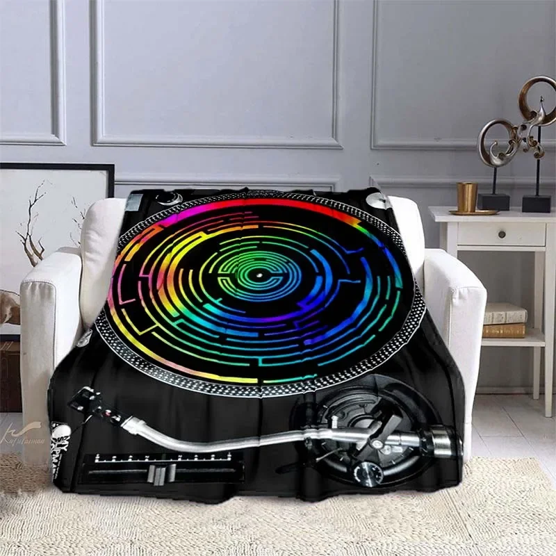 Audio Music King - 音楽DJフランネルスローブランケット、ディスクプレーヤープラッシュブランケット、オーディオソフトで心地良いブランケット、ソファ、椅子、カウチ、ベッド、キングサイズベッドスプレッド用