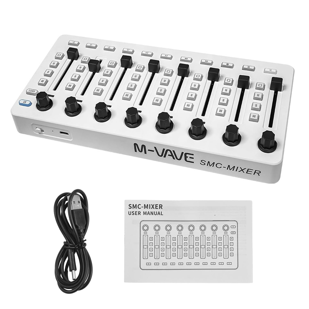 Midi Controller Pad - M-VAVE SMCミキサー ワイヤレスMIDIコントローラー、43ボタン、8フェーダー、8ノブ、Ableton/FL Studio/Cubase対応ポータブルDAWコントローラー