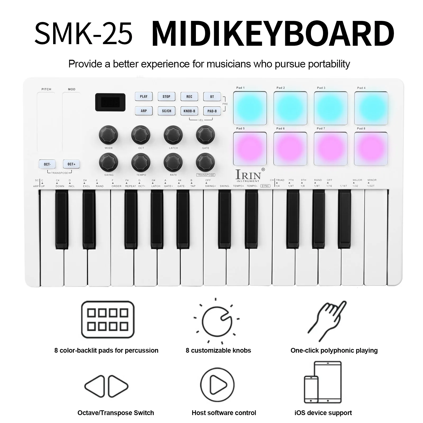 IRIN 25鍵MIDIコントローラーキーボード ミニポータ - Midi Controller Pad のレビューと価格