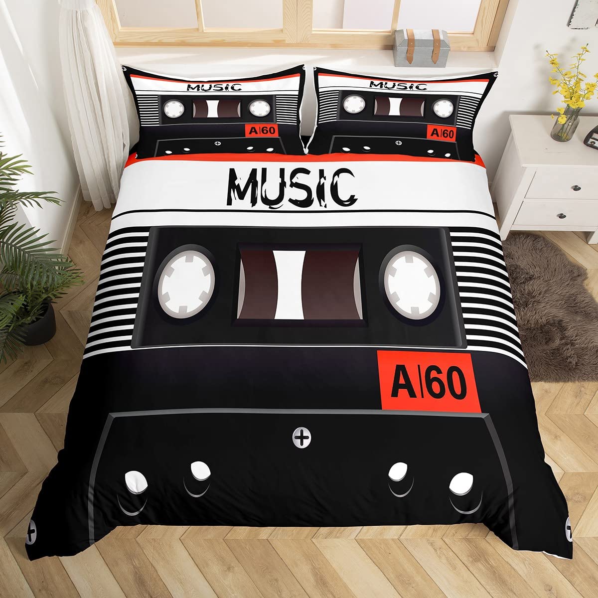 音楽をテーマにした寝具セット,カラフルなカセット,掛け布団カ - Audio Music King のレビューと価格